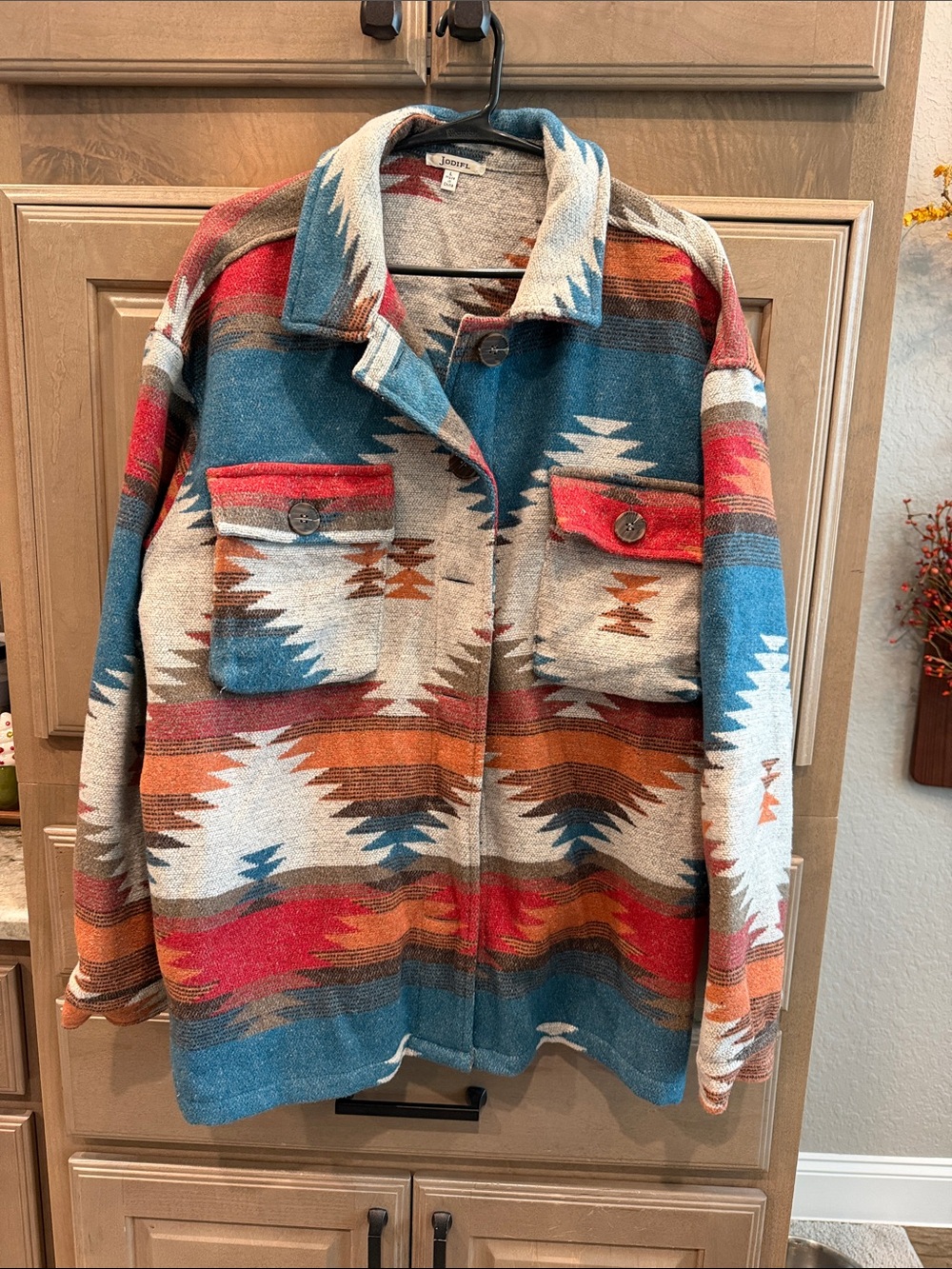JODIFL Aztec Utility Jacket in Teal, Rust & Cream